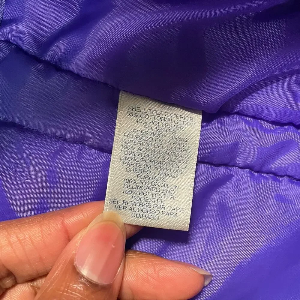 Vintage Cabin Creek Purple Teal Puffer Jacket Plaid Lined Women’s Size Large